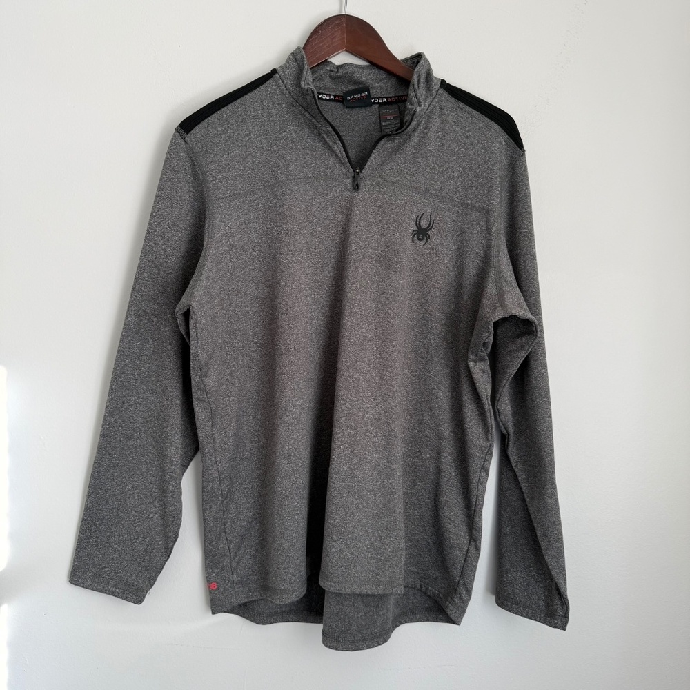 SPYDER Mens Medium Gray 1/4 Zip Fleece Lined Long Sleeve Pullover Shirt D9